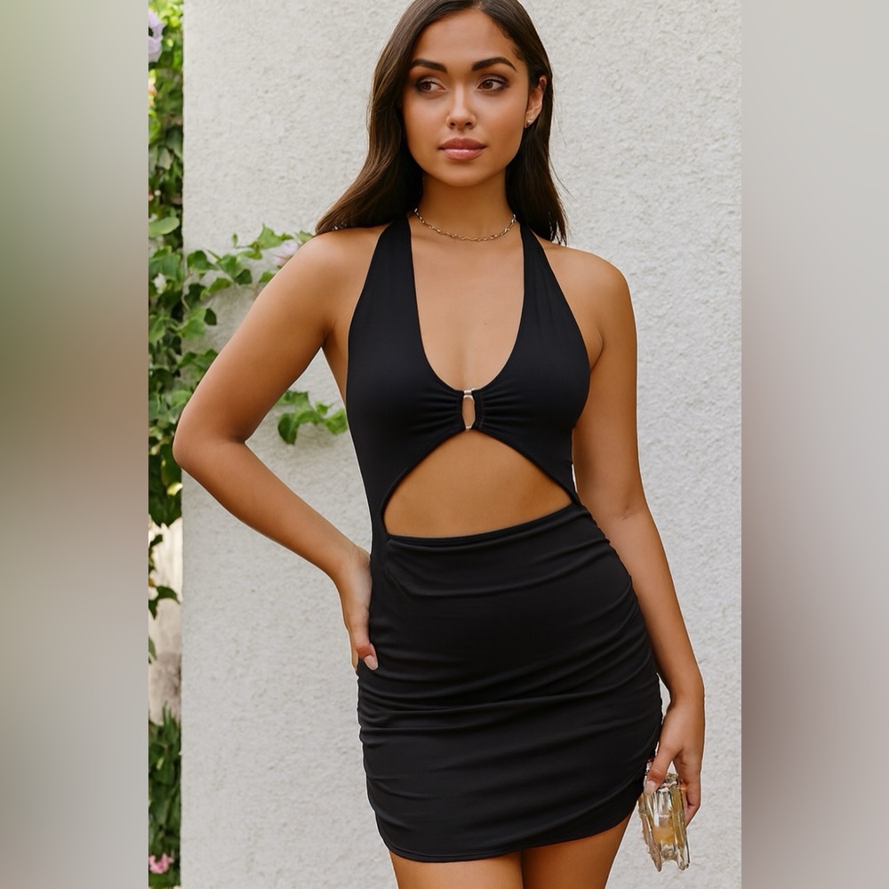 Elegant Black Halter Mini Dress